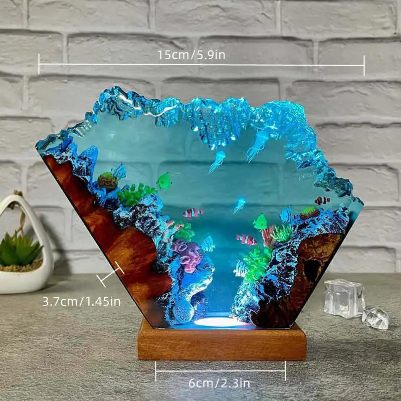 Simulated Shark Epoxy Resin Seabed Organism Diver Figure Miniature Figurines Night Glow Tabletop Home Desk Light