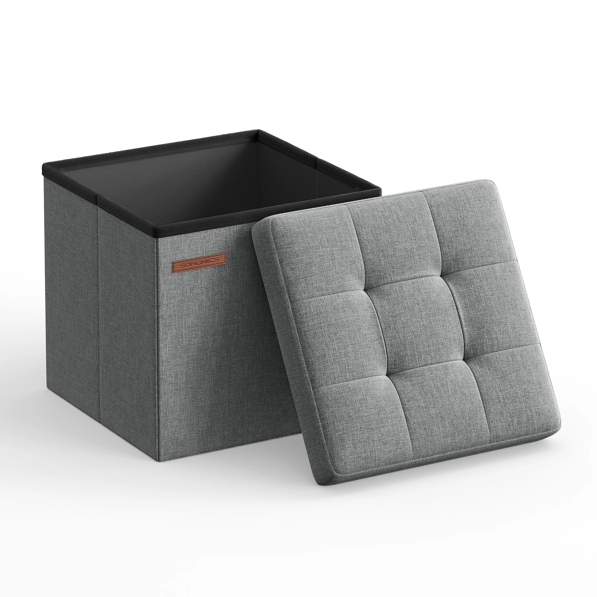 SONGMICS Storage Ottoman Foldable Small Ottoman Foot Rest 11.8 Inches Foot Stool Cube Ottoman with Storage Load up