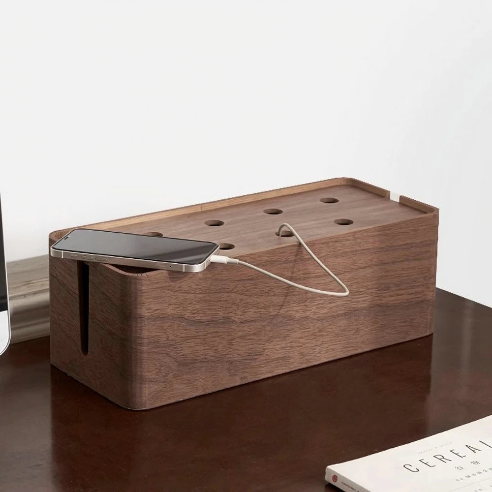 Wooden Cable Management Box Made From Wood Material Desktop Hide Wires Power Strips Desk Cord Organizer Box For Home