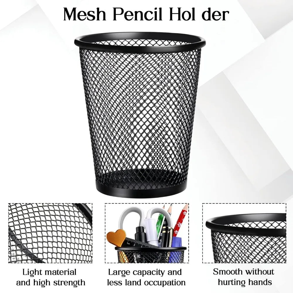 12 pcs pen holder mesh pen cup bulk metal pencil cup holder for desk black organizer round office classroom for back