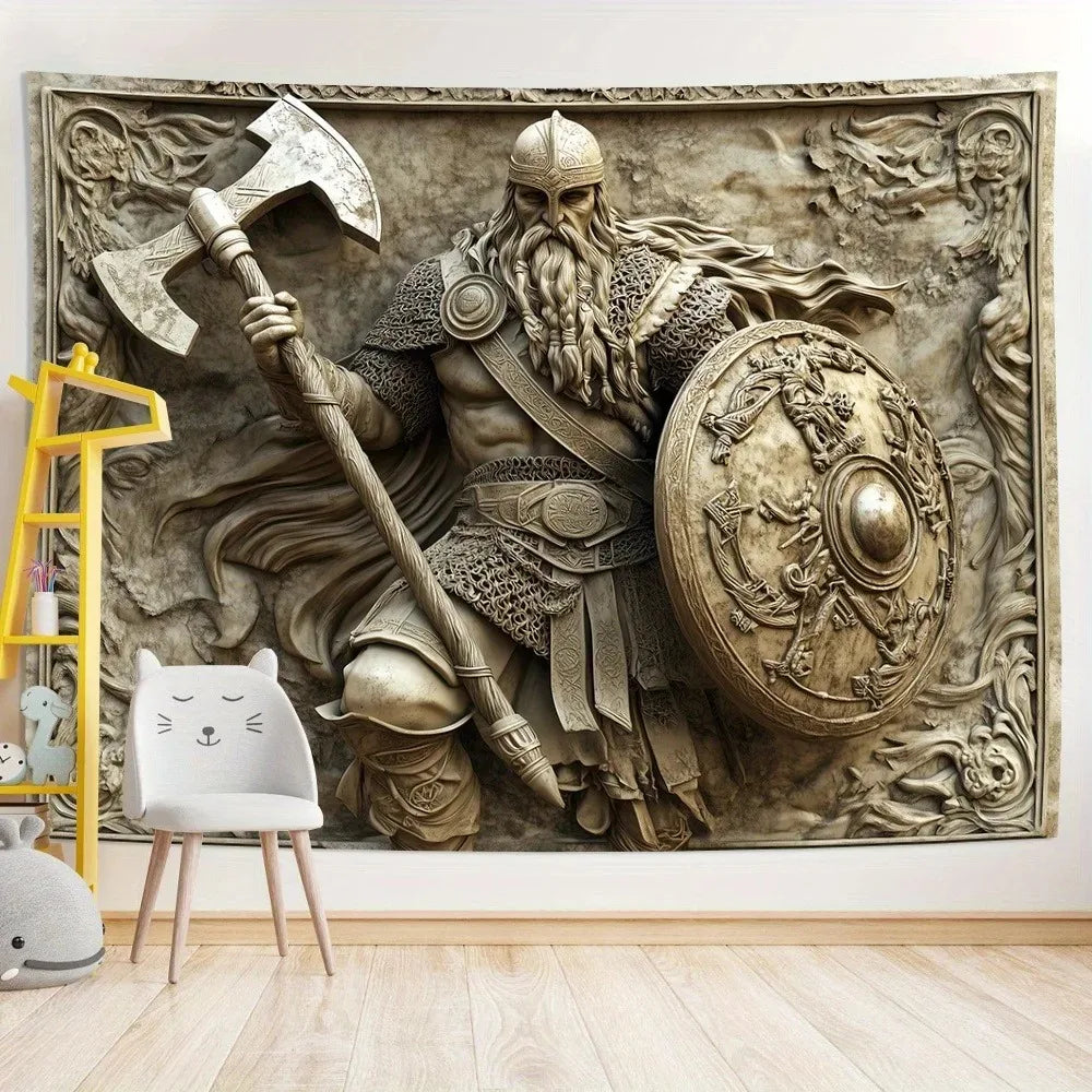 Viking Warrior 3D Tapestry Norse Myth Wall Art Embossed Decor for Living Room Bedroom Office Gift for Gamers