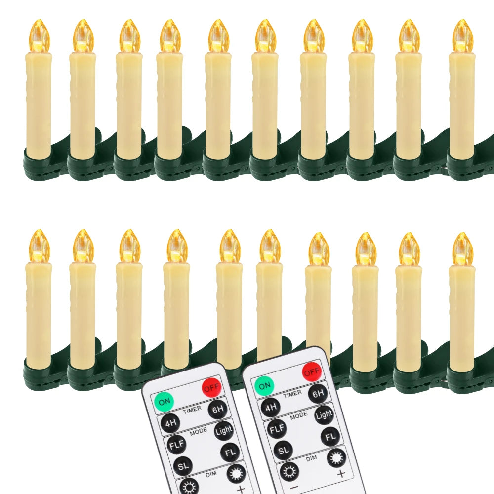 Flameless LED Taper Candles Christmas Tree Electric Candle Lights Mini Taper Clip-On Candles with Remote Timer
