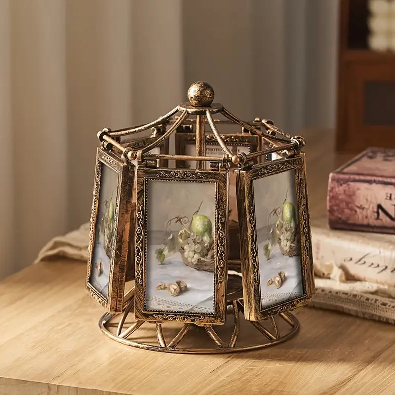 4/5 Inch Photo Frame Wedding Picture Frame Vintage Decoration Home Ornaments Living Room Desk Office Windmill Carousel