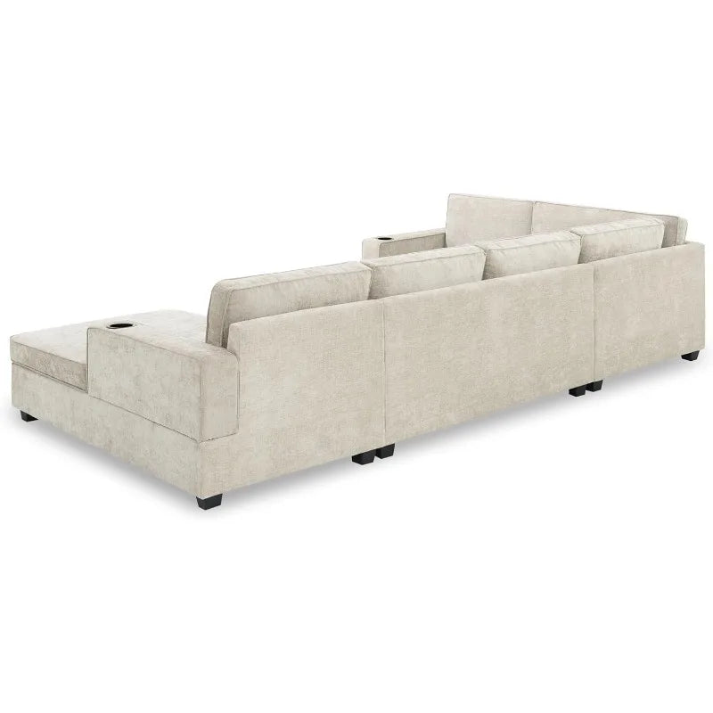 Large U-Shaped 6-Seat Chenille Sectional Sofa Set with Chaise Cup Holders for Spacious Living Room - Beige / United