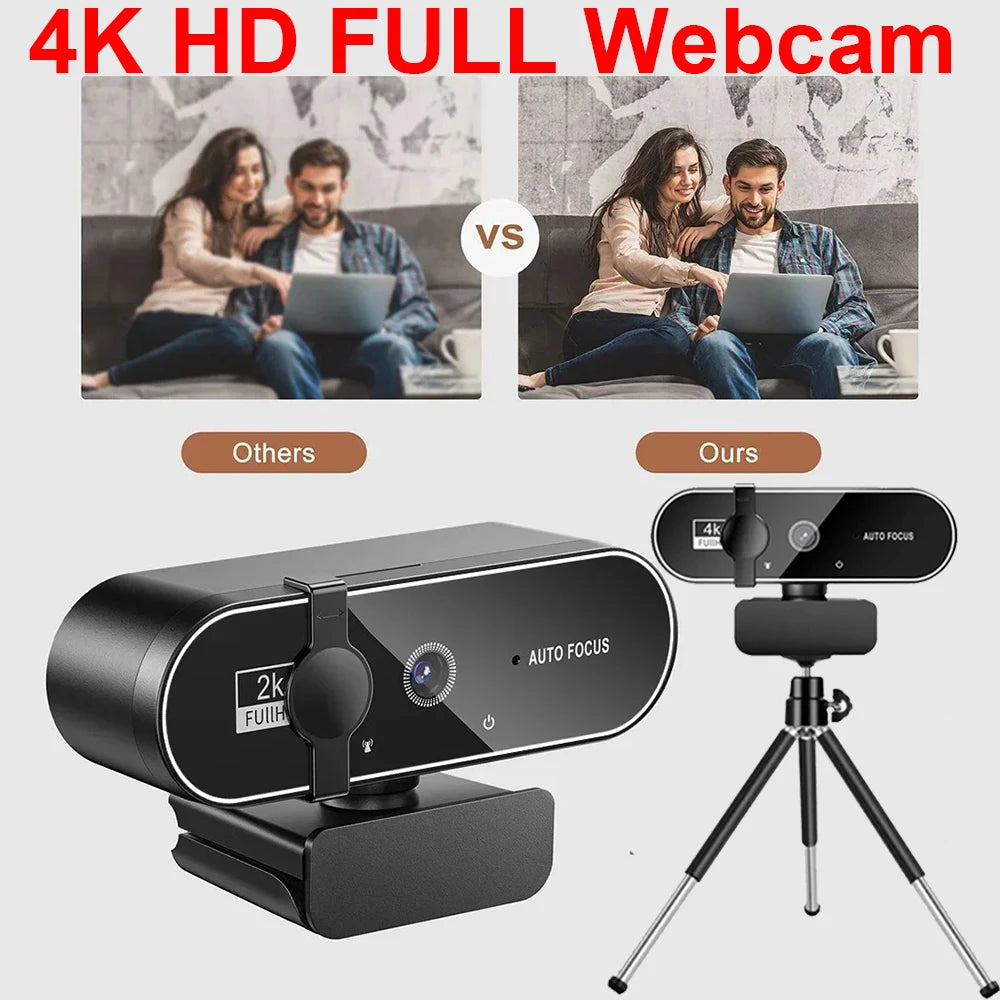 4K Full HD Webcam with Microphone Autofocus 8MP Website Camera for Windows PC Laptop IOS Macbook External Web Cam Video