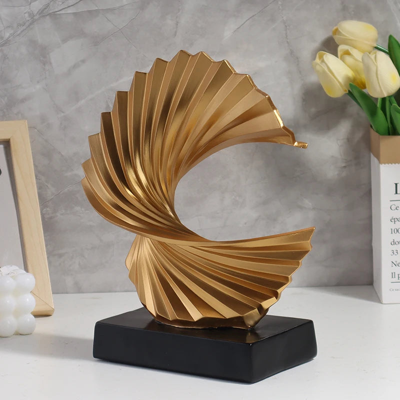 Golden Wave Resin Craft Sculpture - Abstract Art Home Decor Figurine Bedroom Living Room and Study Desktop Decorations