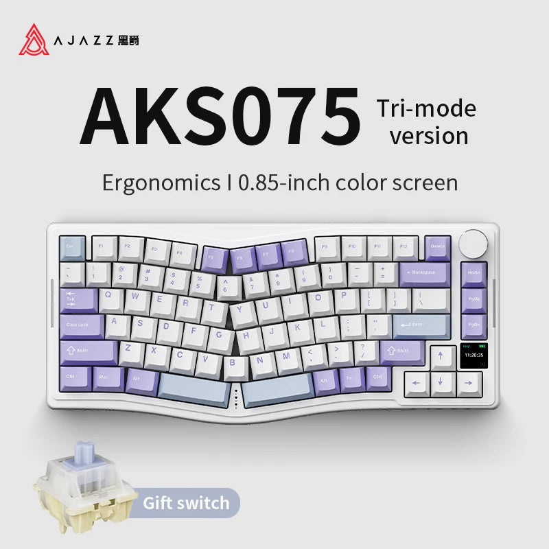 AJAZZ AKS075 Alice three-mode mechanical keyboard game and structure ergonomic keyboard + custom screen RGB DIY - Gift
