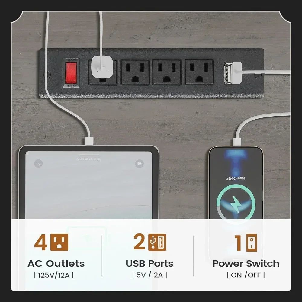 69’’ L Shaped Desk with Drawers and Storage Farmhouse Computer Desk with File Drawers and Power Outlet