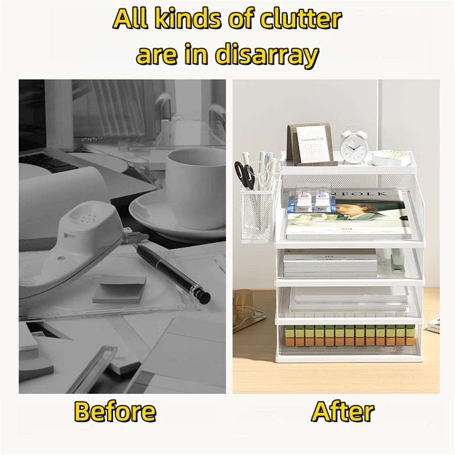 Metal Mesh Desk Organizer Box Office A4 Paper Organizer Document File Letter Book Pen Brochure Filling Tray Rack Shelf