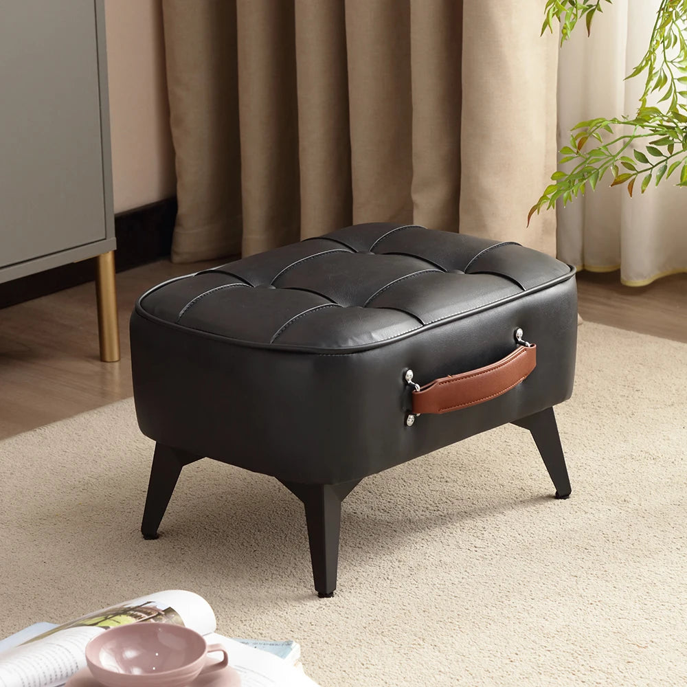 Small FootStool Ottoman with Stable Metal Legs Upholstered Footstool Padded Foot Rest PU Leather Rectangle Small Step