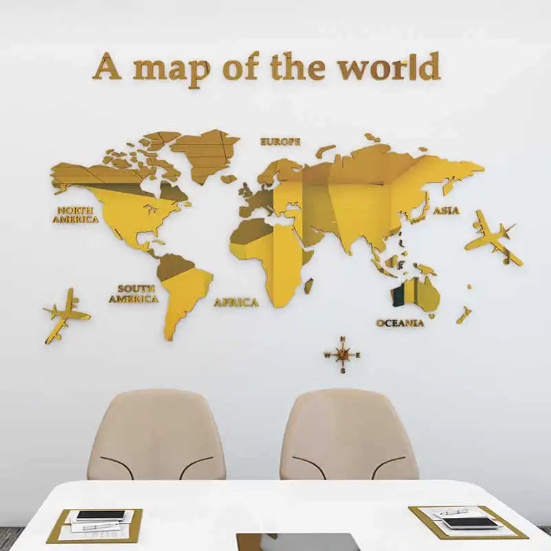 World Map Mirror Wall stickers for Living Room decoration Classroom Self adhesive Wall posters Office Decoration Home