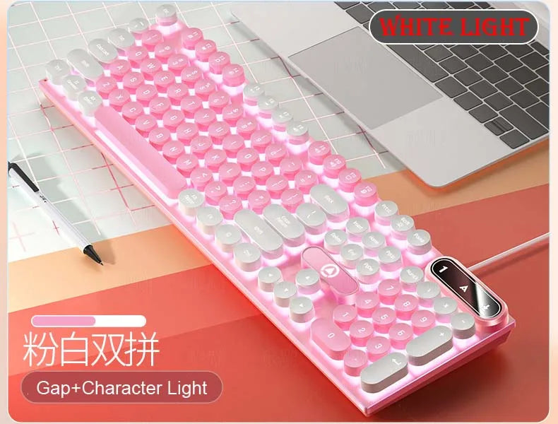 K500 Pink Keyboard Mixed Color White Pink Keycaps 104 Keys Wired Gaming Keyboard for Laptop PC - PUNK - Desktop