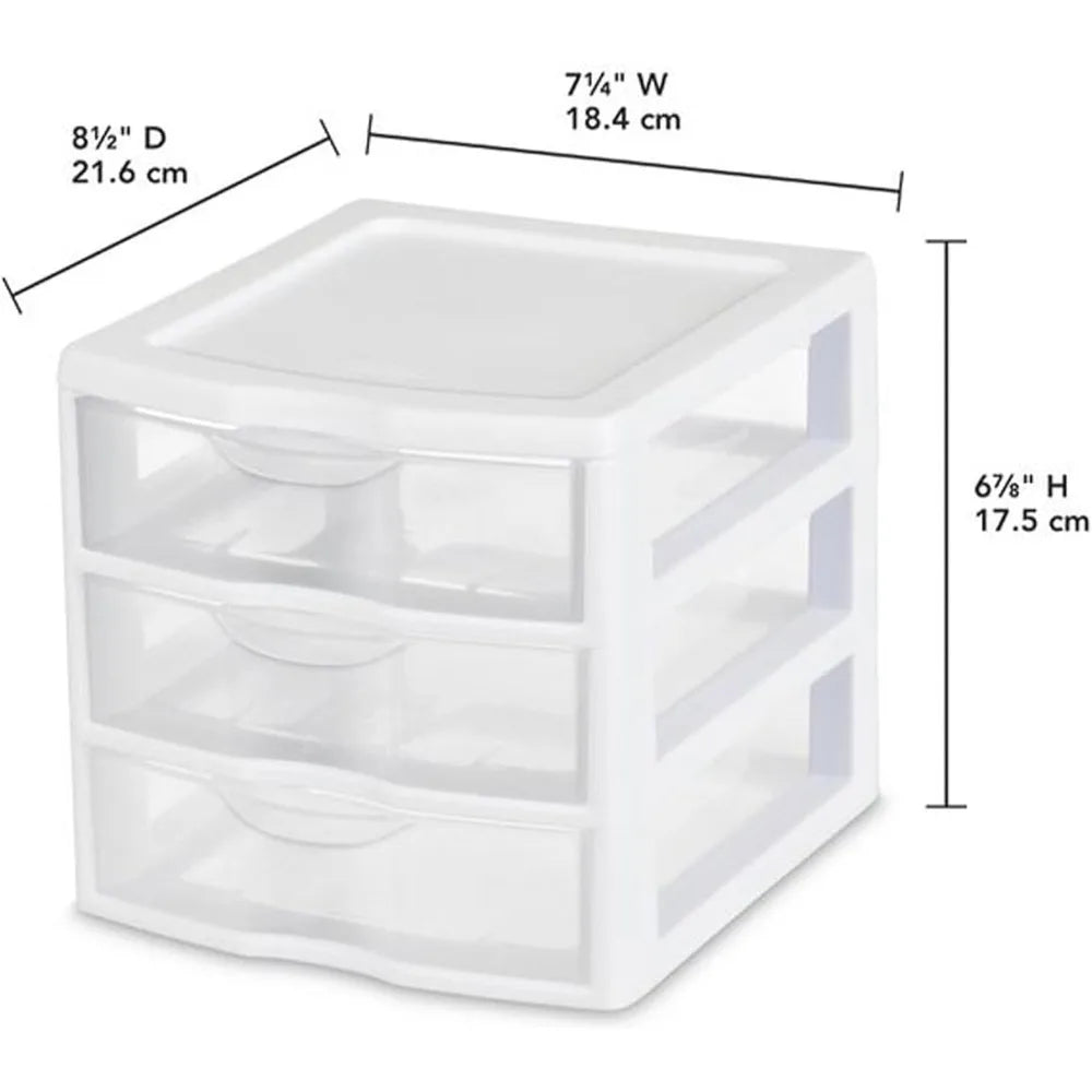 12-Pack ClearView 3-Drawer Cart Small Plastic Storage Organizer Drawers White - Organizing Drawer Containers for Bat