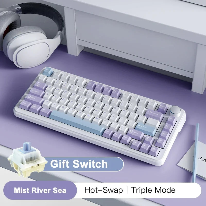 AJAZZ AK820 MAX Tri-mode RGB Gaming Mechanical Keyboard Bluetooth Wireless 2.4G Type C 82 Keys PBT Keycaps Hot Swap