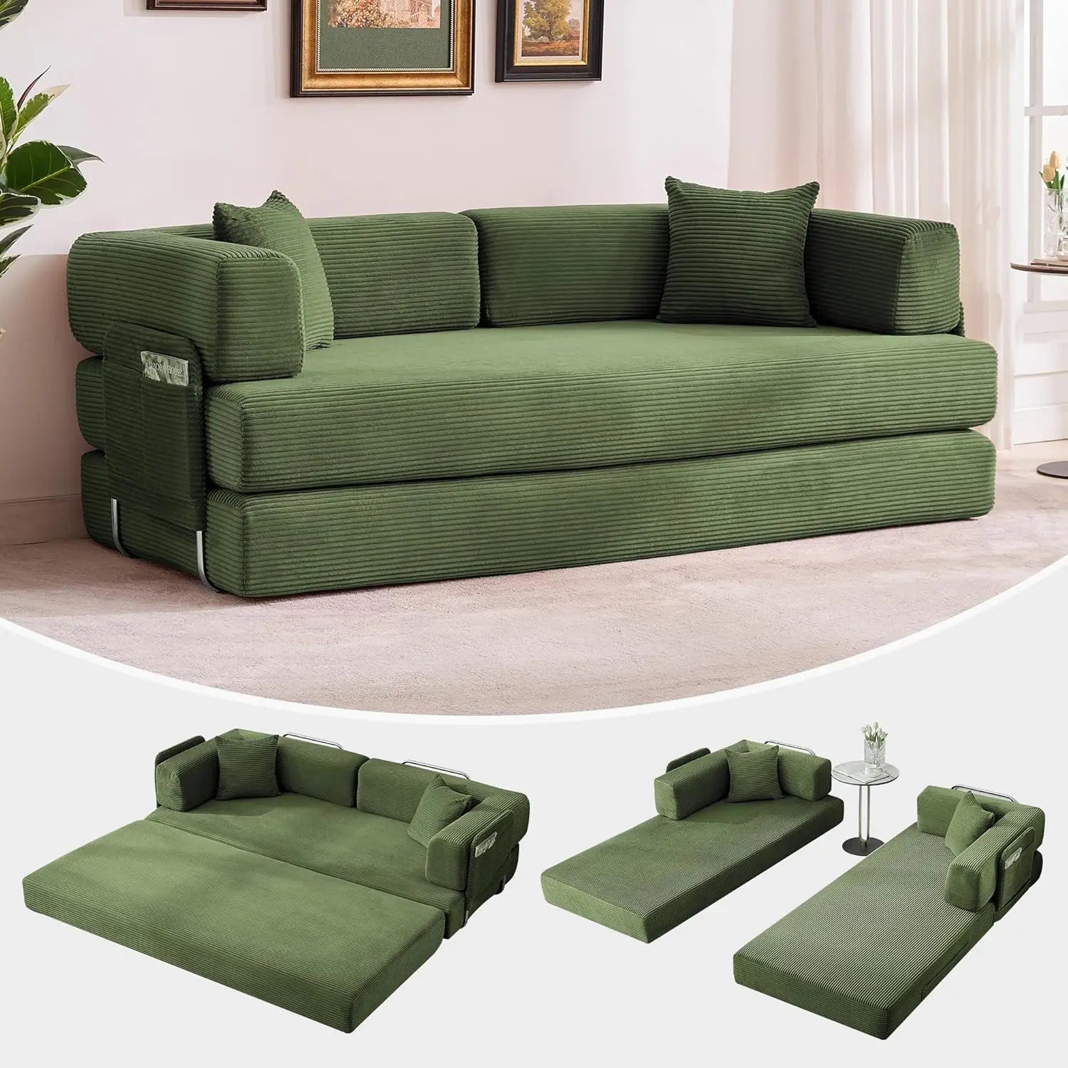 Convertible Sleeper Sofa Bed,78.8’’ Floor Sofa Bed,5-in-1 Folding Mattress Couch Loveseat with Fixed-Shape