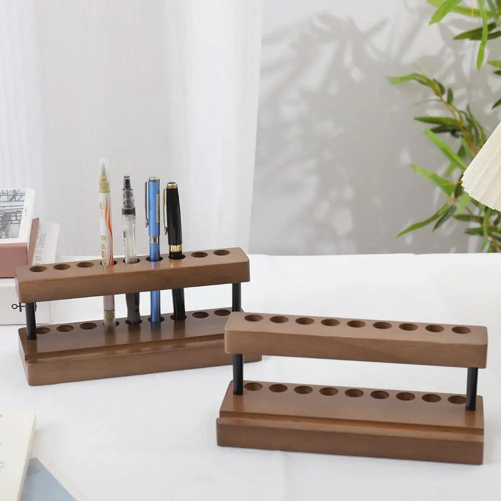 1PC Walnut Wood Pen Holder Desk Organizer Phone Stand Storage Retro Wooden Pen Holder Desk Stationery Pen Storage Phone