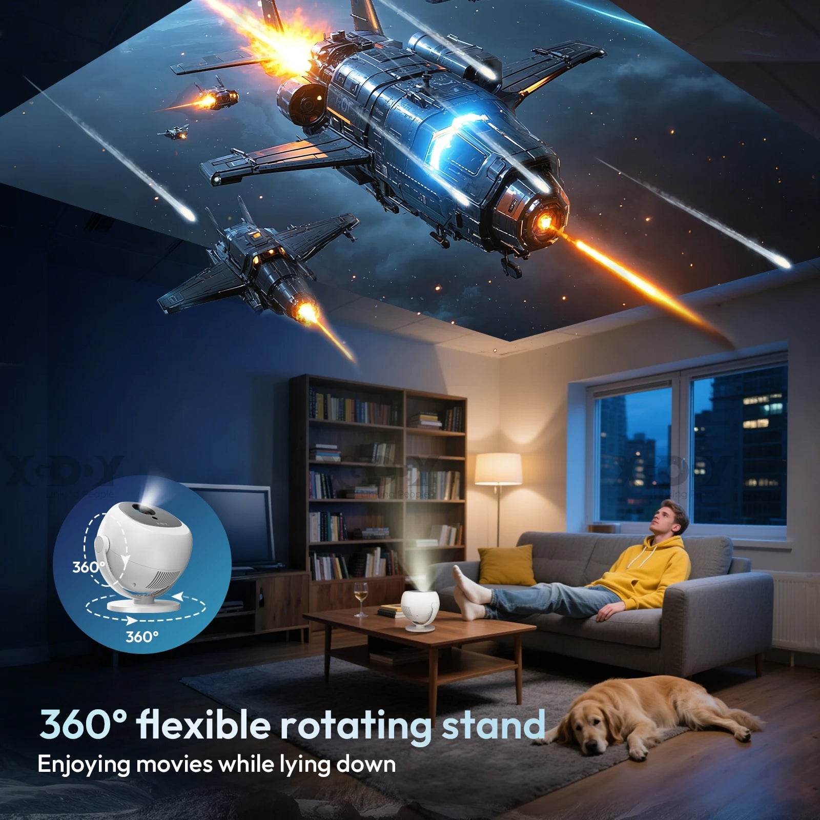 XGODY 350 ANSI 4K Portable Android Projector with WiFi6 Bluetooth 50% Zoom Electric Focus for Home Theater