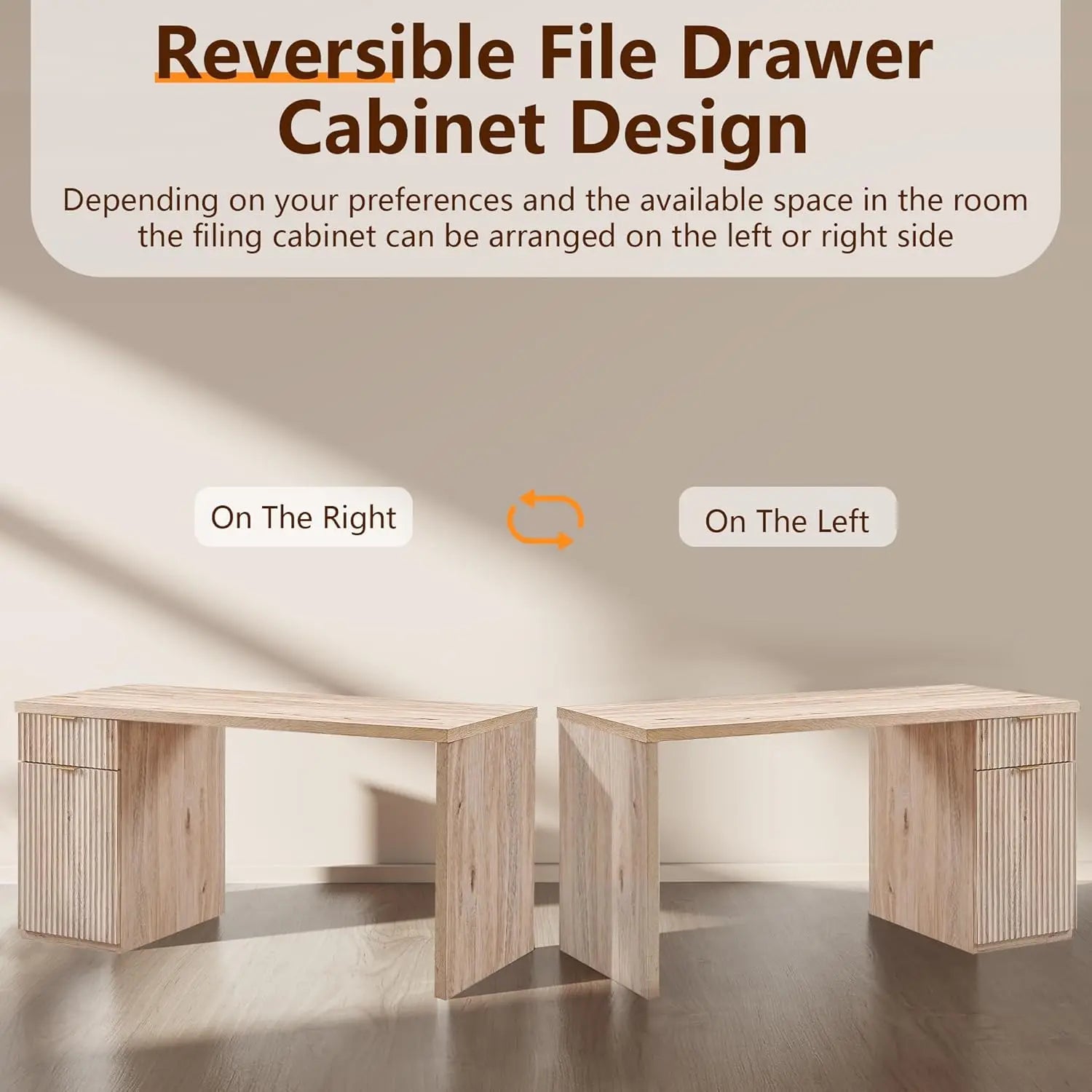 60’’ Modern Executive Desk with Storage Wood Home Office Desk with Drawer & Cabinet Fluted Computer Writing Desk