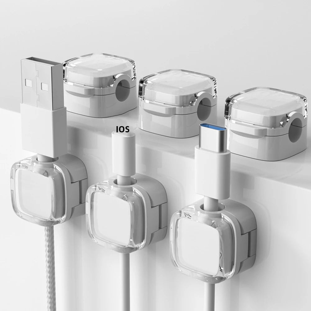6 Pcs Magnetic Cable Management Clips Strong Adhesive Desk & Wall Mounted Hooks Wire Cable Holder for Phone Data Cable