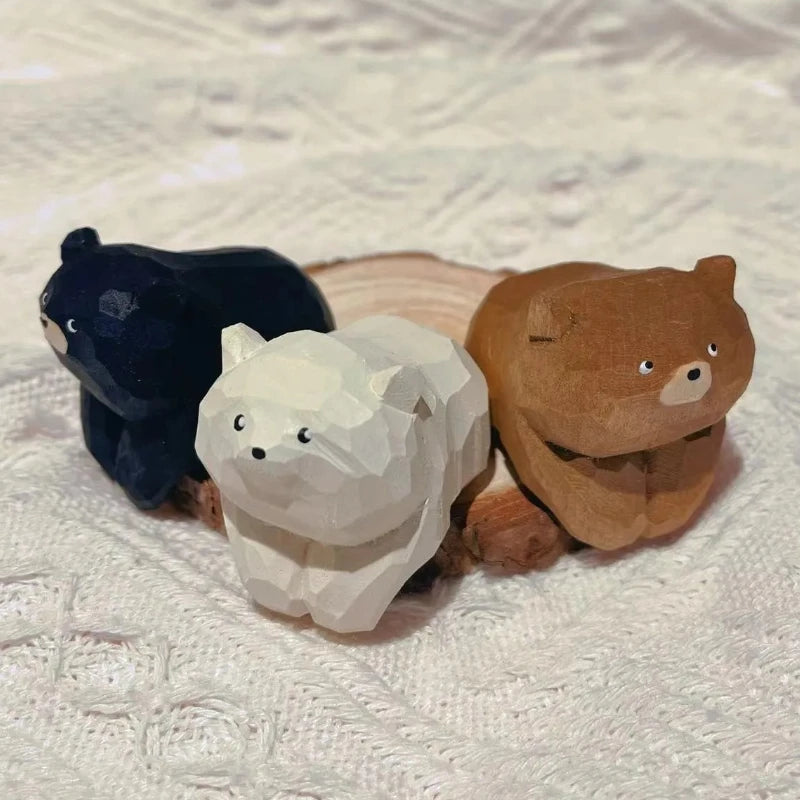 1pc Wooden Carving Figurine Cuddly Bear in a Lying Pose Adorable Desk Companion Office Bedroom Home Decor