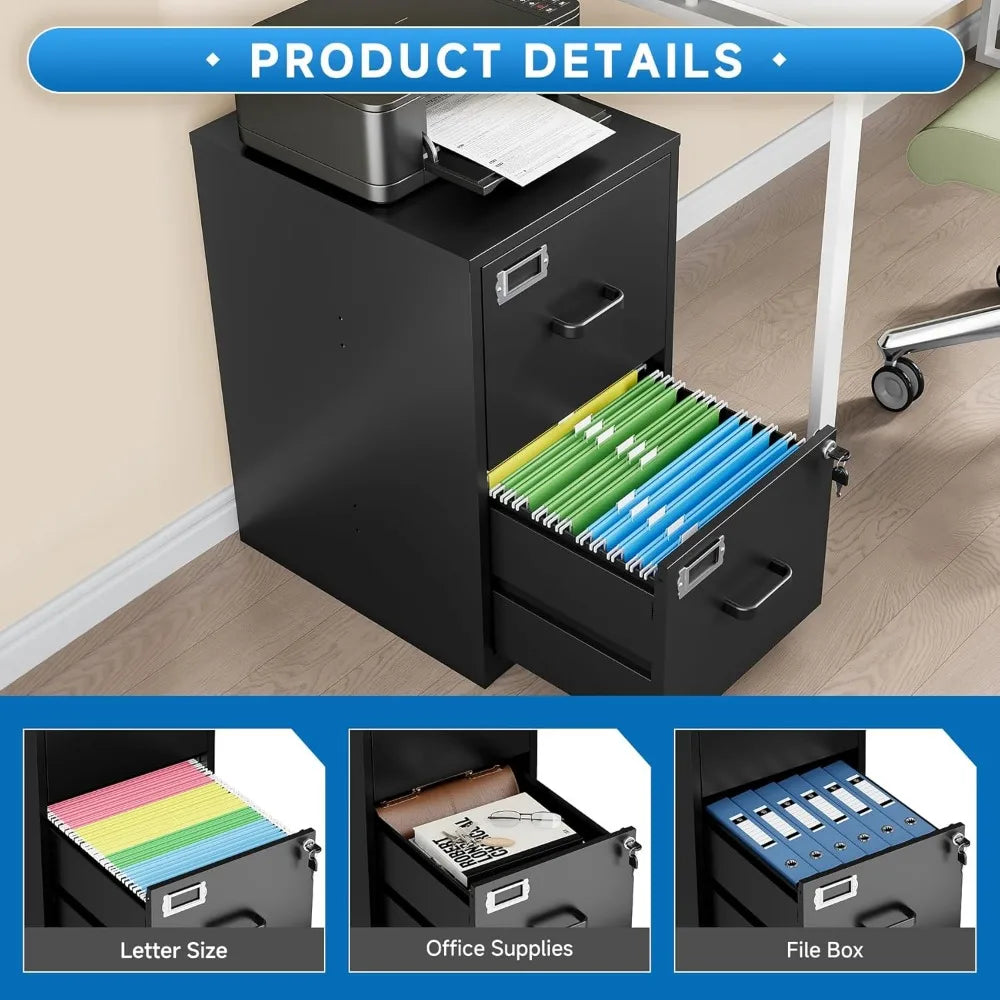 2 Drawer File Cabinet with Lock Vertical Filing Storage Cabinet Office Home Steel Vertical File Cabinets for Letter