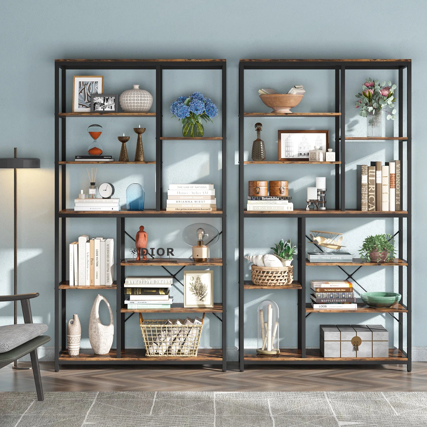 Tribesigns 79 Inches Bookcase with Open Shelves 9-Tier Industrial Bookshelf 10 Cubes Etagere Storage Shelves Display