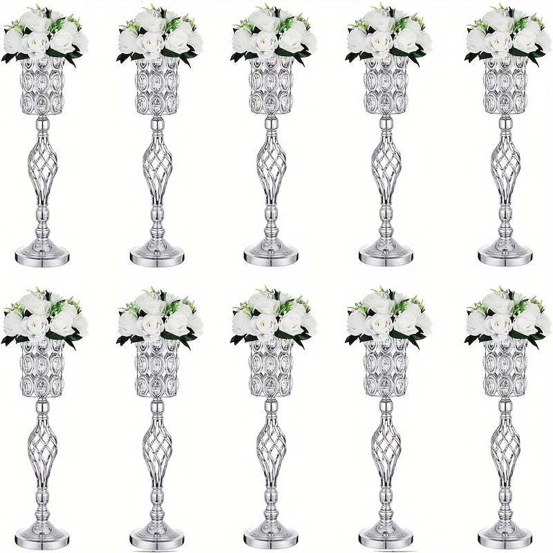 2/10 Piece Set Metal Diamond Crystal Vase 24 Inch Gold Multi-Purpose Tall Flower Stand Wedding Centerpiece Birthday
