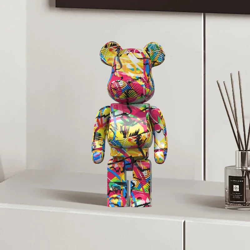 27cm/10Inches Graffiti Bear Figurine Home Decor Animal Abstract Ornament Storage Money Jar Modern Room Sculpture Table