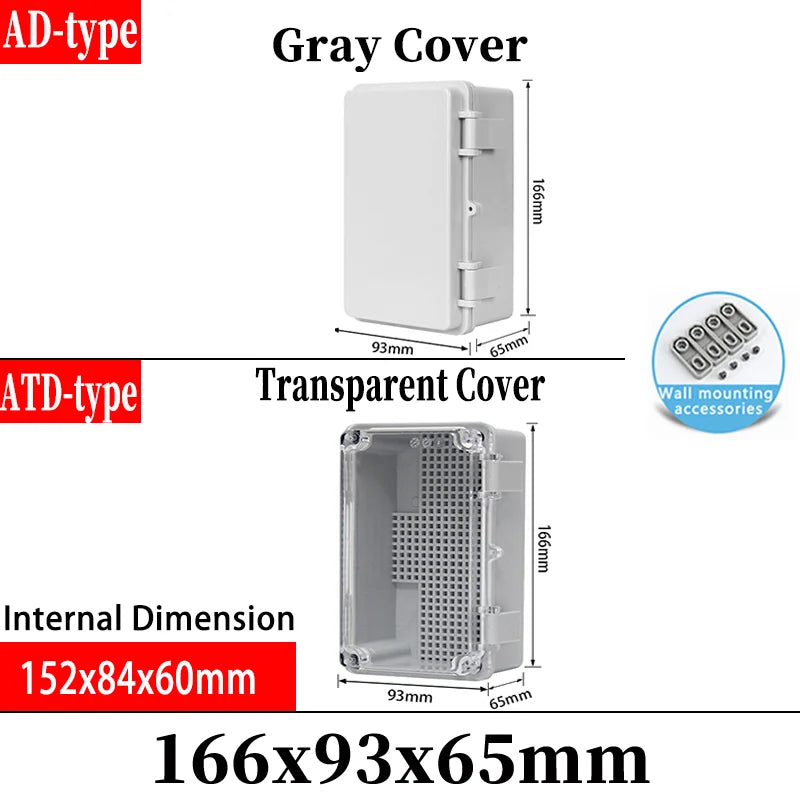 ABS plastic junction box AD type outdoor waterproof junction box - 166x93x65mm / Grey cover