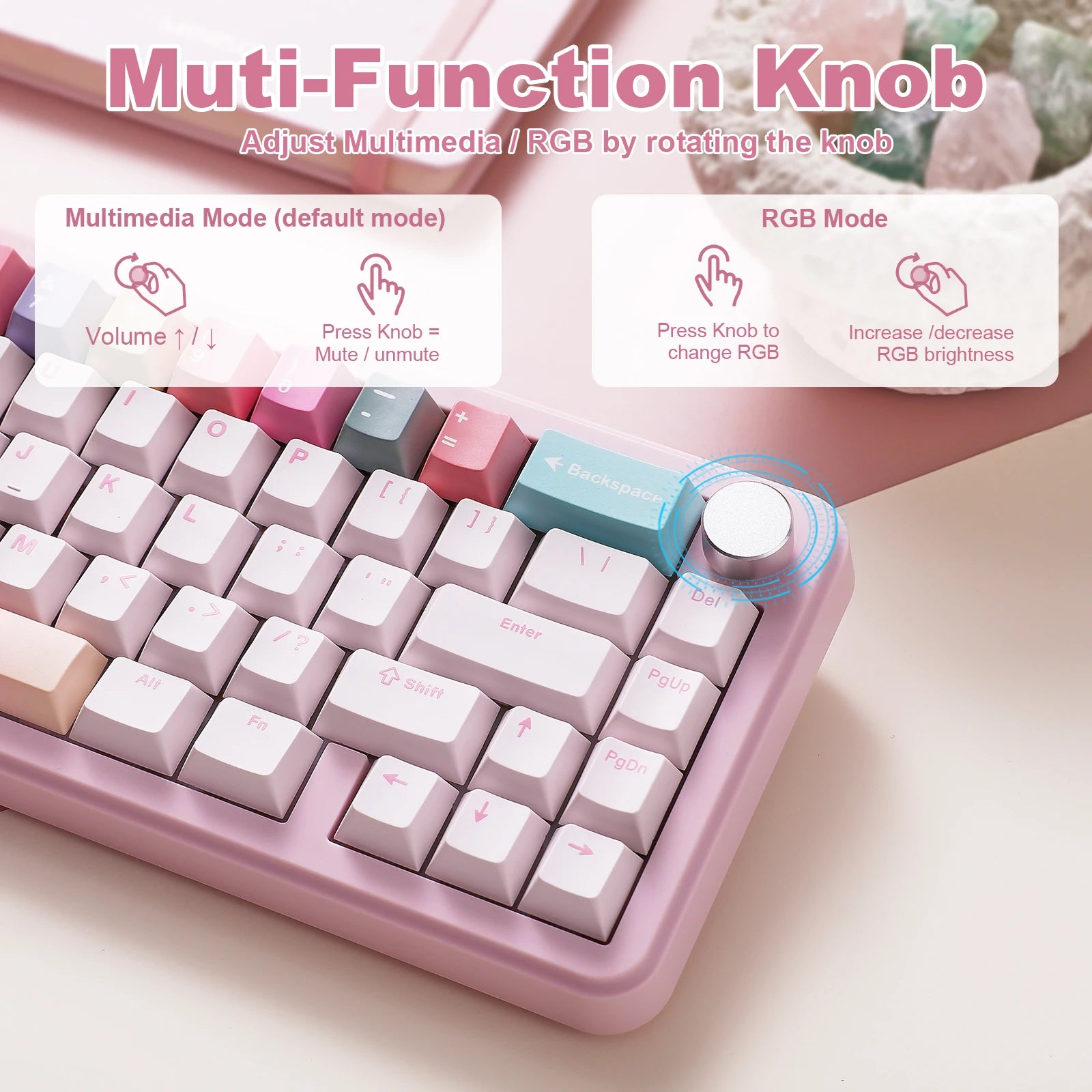 YUNZII B68 Wireless Mechanical Gaming Keyboard Tri-Mode Hot Swappable Cute Gasket Mounted Creamy Keyboard for Win/Mac,