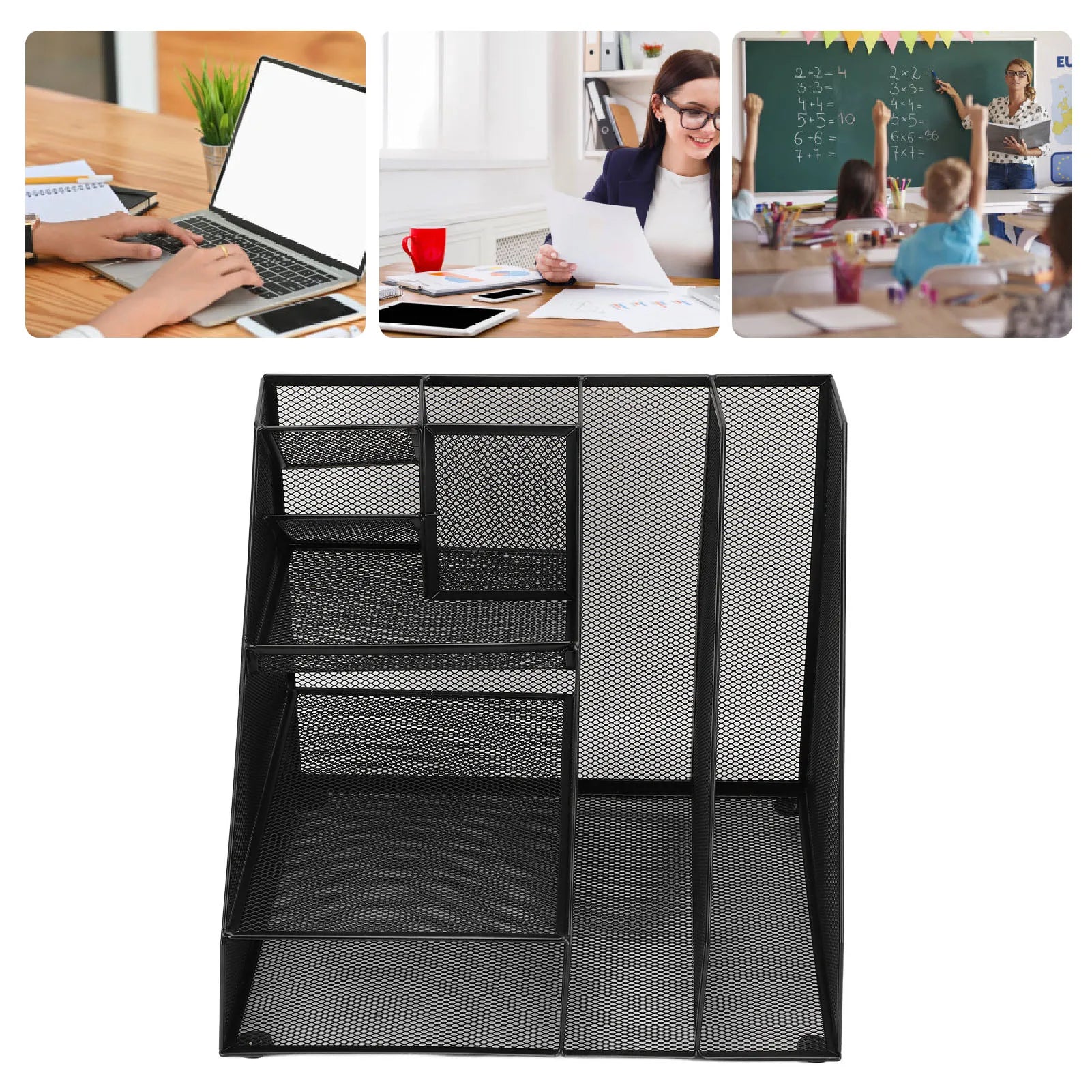 Metal Mesh Desktop Organizer Rugged Multifunctional File Document Storage Rack Iron Space Saving Powder Coated Finish