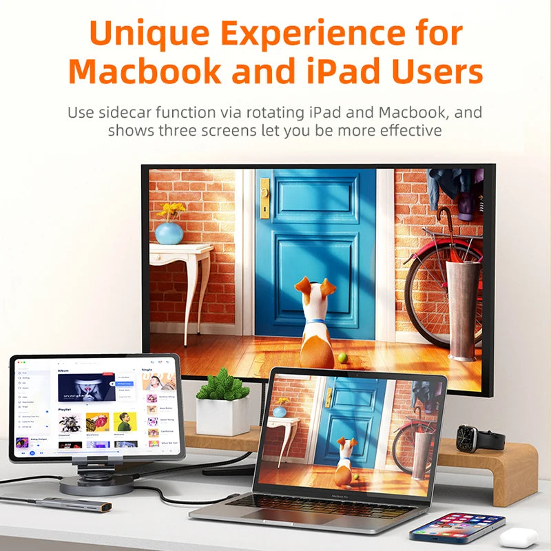 CABLETIME 8 in 1 Multi USB C Hub with 360 Rotating Stand HDMI 4K 60Hz PD 100W USB 5Gbps SD TF Aux 3.5mm for iPad Pro