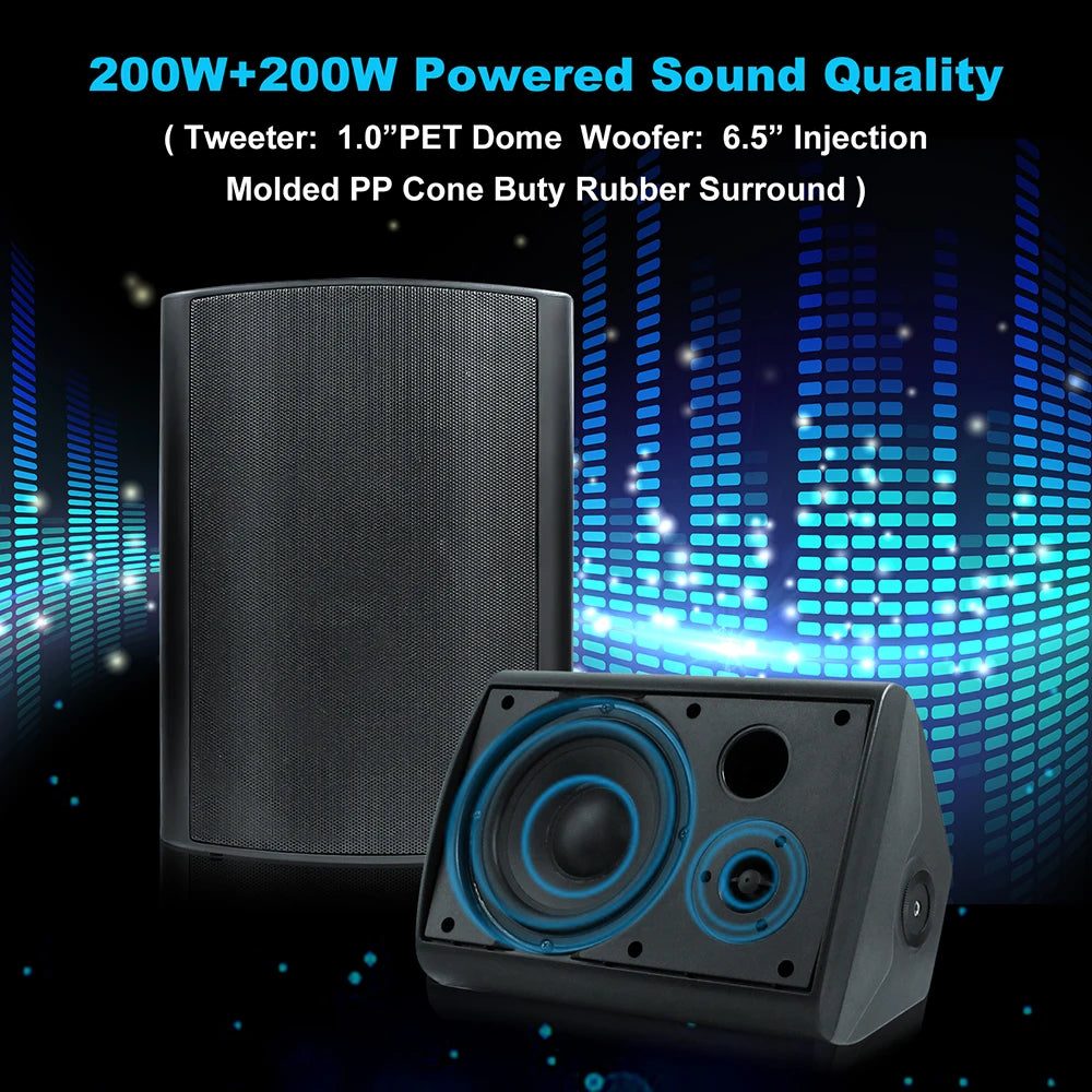 Herdio 2PCS 6.5’’ 400W Outdoor Speakers Wired Waterproof Passive With Powerful Bass Wall Mount Speakers For Indoor