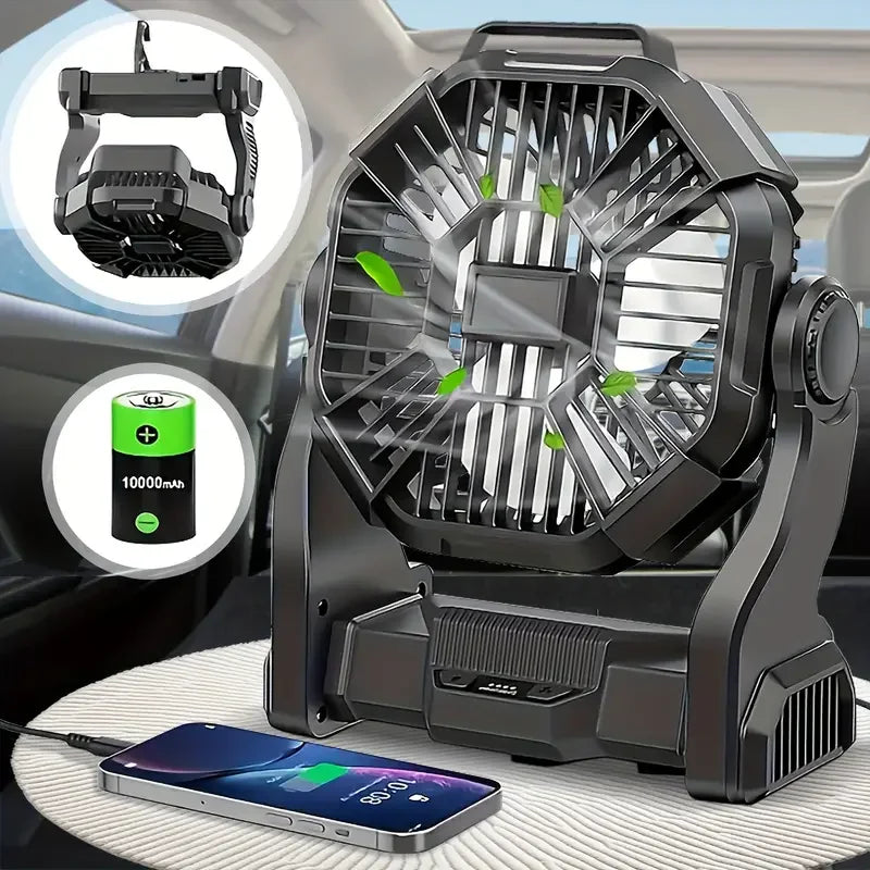 Three-In-One Portable Camping Style Fan with Led Light Rotating Hook Mobile Phone Emergency Power Supply Function USB