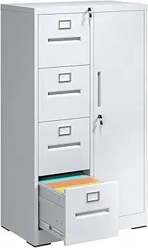 4 Drawer File Cabinet with Lock and 1 Door Metal Vertical Filing Cabinets for Home Office Steel Storage Cabinet