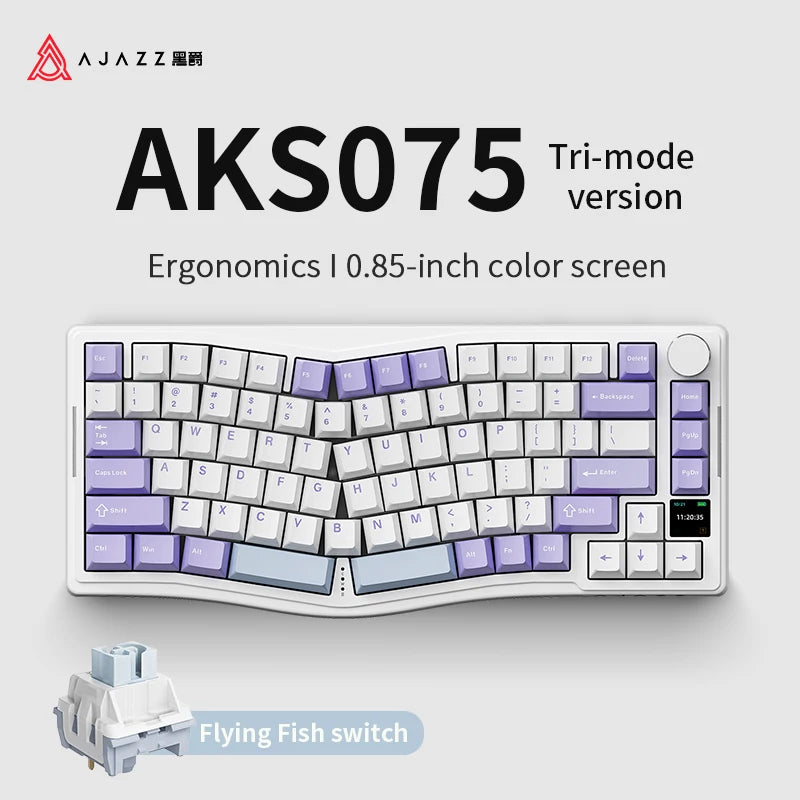AJAZZ AKS075 Alice three-mode mechanical keyboard game and structure ergonomic keyboard + custom screen RGB DIY