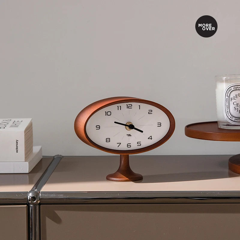 Retro desktop clock living room bedroom solid wood decoration light luxury silent home decor
