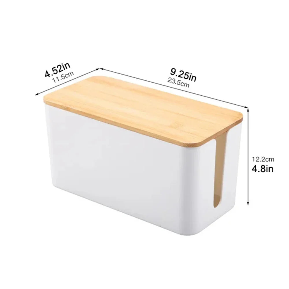 Wire Organizer Box Power Plug Board with Wooden Lid Plastic Wire Boxes Socket Data Cable Junction Box Desktop Storage