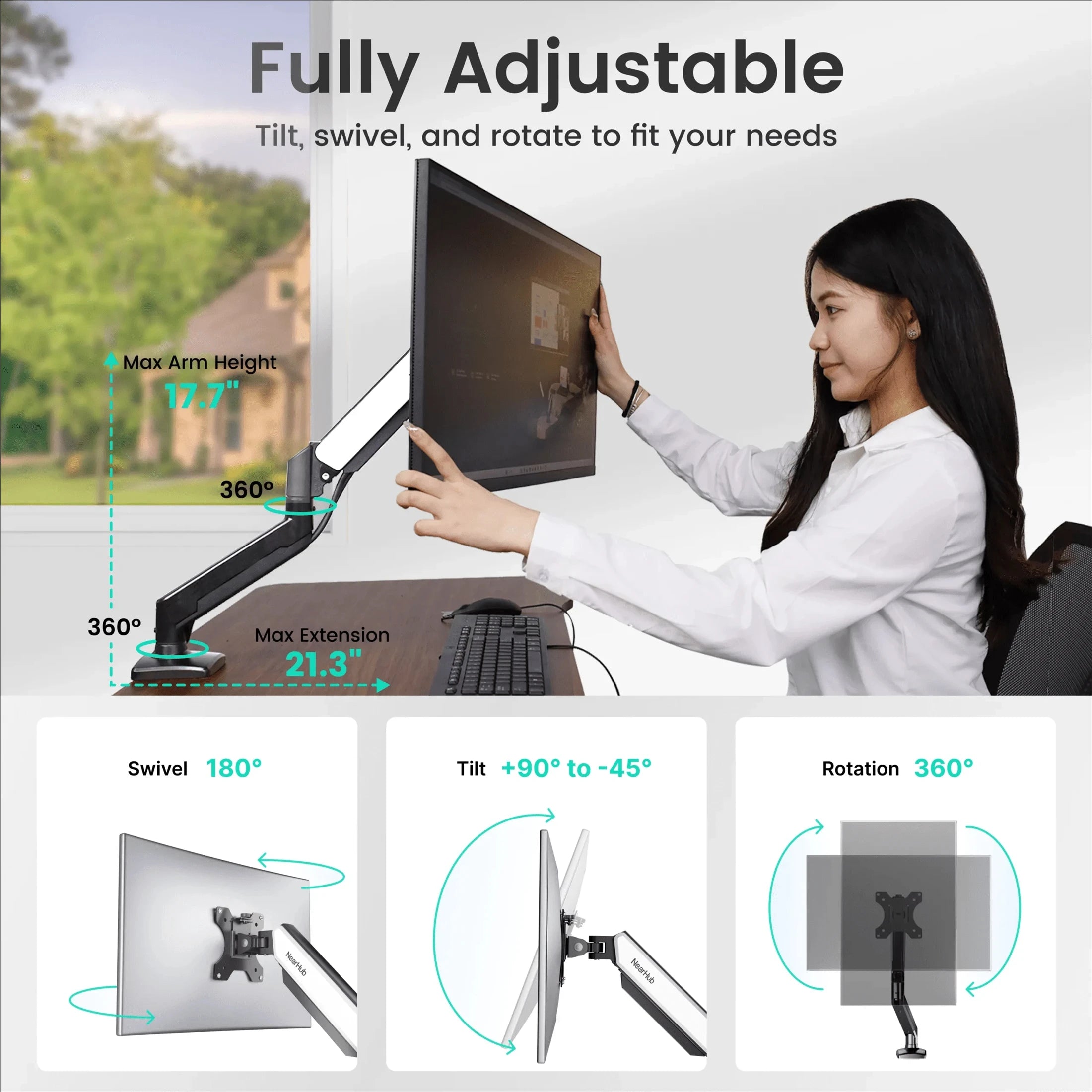 Nearhub 13-32 Inch Dual Arm Monitor Stand Desk Computer With C-Clamp & Grommet Mount,Effortless Installation Dual