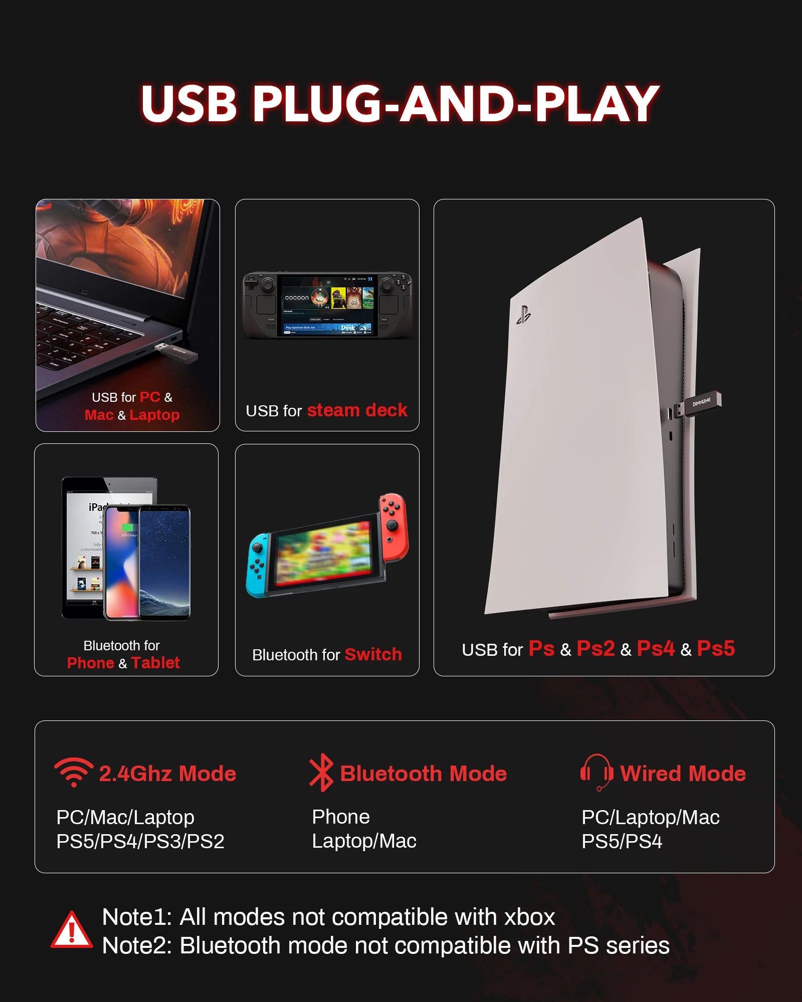 BINNUNE BW01 Dual Wireless Headsets Gamer with Mic Bluetooth Gaming Headset for PC PS4 PS5 Gaming Headphones for Laptop