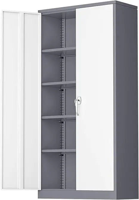 Metal Storage Cabinet with Doors and Adjustable Shelves,72’’Locking Tool Steel Garage Cabinet,Utility Metal Filing