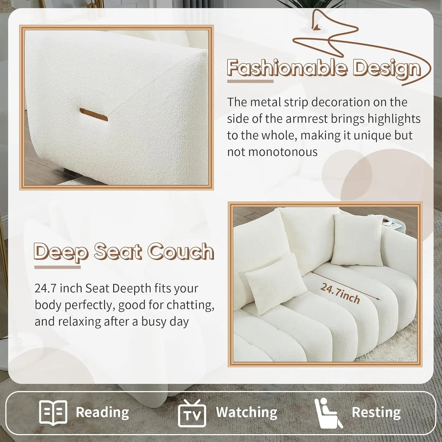82’’ Modern Sofa Couch Comfy Deep Seat Teddy Cloud Sofa Upholstered 3-Seater Boucle Couch Oversized Loveseat for Living