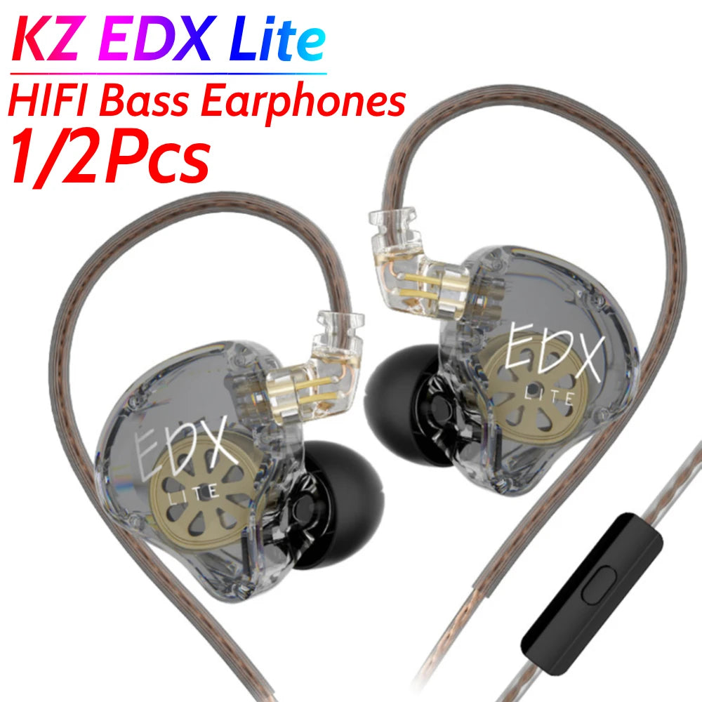 KZ EDX Lite IEM Monitor Headphones Dynamic HIFI Bass Music Earbuds In Ear Wired Earphones Noise Cancelling Sport Gaming