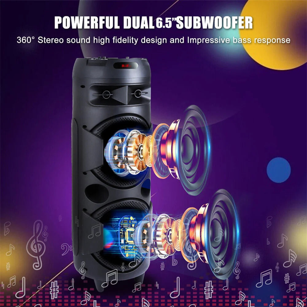 4000W Portable Bluetooth Speaker Dual 6.5’’ Woofer Sound System Party DJ With Microphone Remote Led Light TWS - 6.5’’