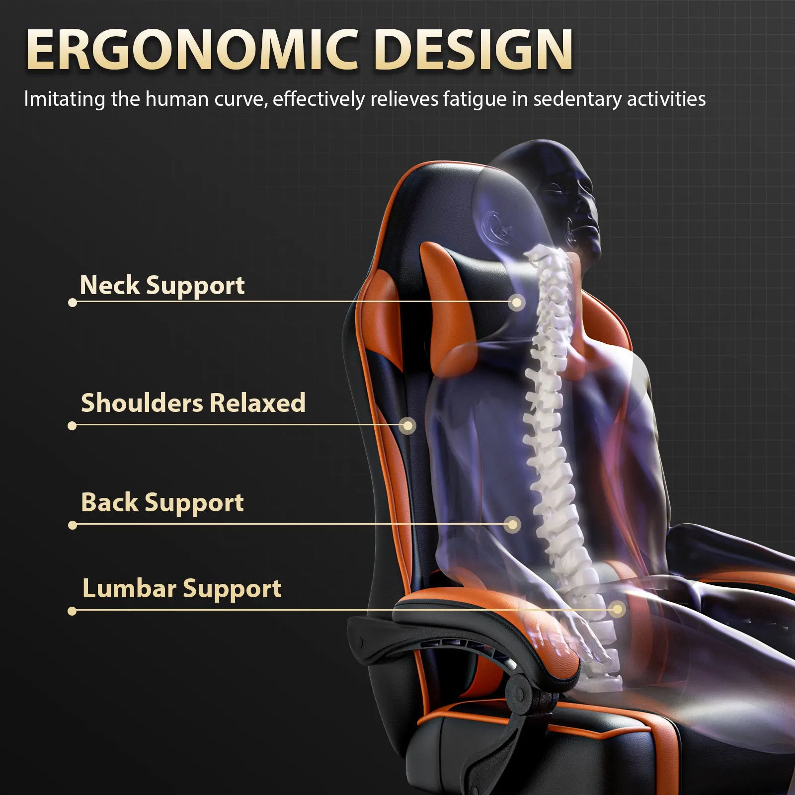 Gaming Chair Ergonomic Video Game Chair for Adults Comfortable Computer Chair with Footrest and Lumbar Support - Orange