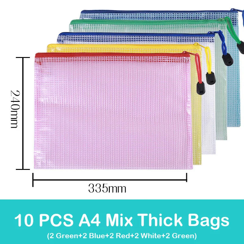 10/20 Pcs Mesh Zipper Pouch Document Bag Waterproof Zip File Folders A4 A5 A6 School Office Supplies Pencil Case