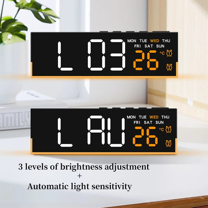 Digital Alarm Clock with Bottom Mood Light TEMP Week Date Dual Alarm 3 Levels Brightness Snooze DST Table Clock 12/24H