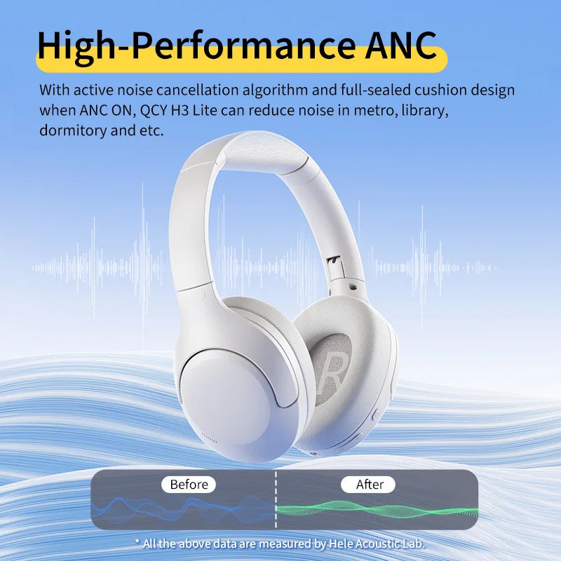 QCY H3 Lite ANC Wireless Headphones Bluetooth 5.3 Active Noise Cancelling Over Ear Headset 40mm Driver HiFi Sound