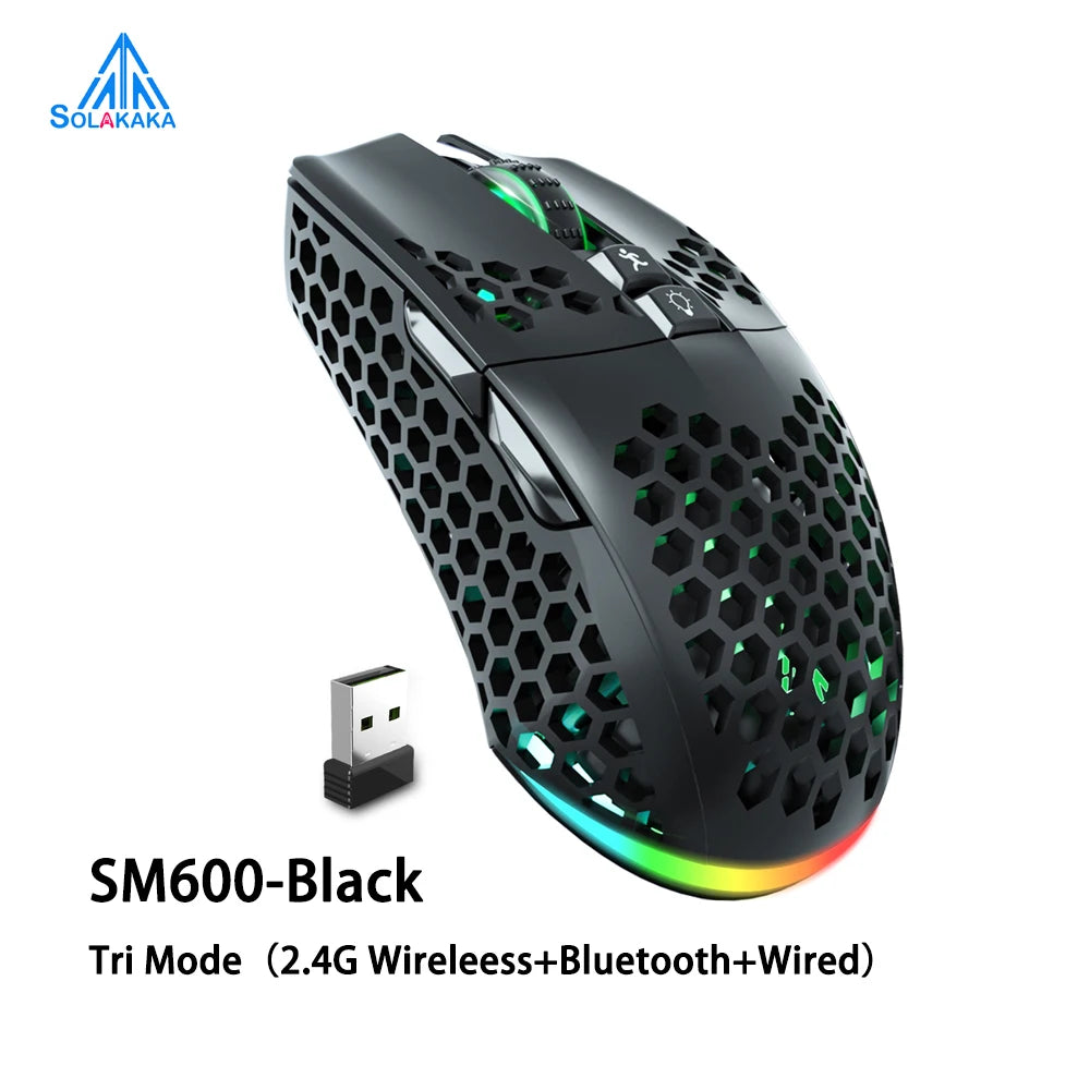 SM600 3-Mode Connection Wireless Gaming Mouse Ergonomic Design Rechargeable Mice Macro Software Zero Latency - Black