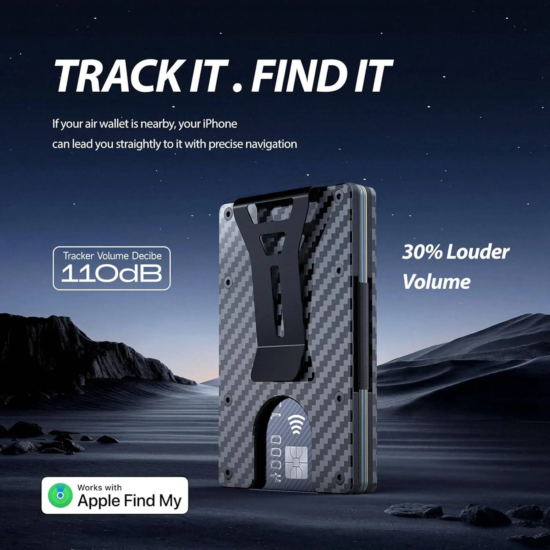 Wallet with Built in Airtag Chip RFID Blocking Credit Card Holder Compatible with Find My iOS Only Detachable Money Clip